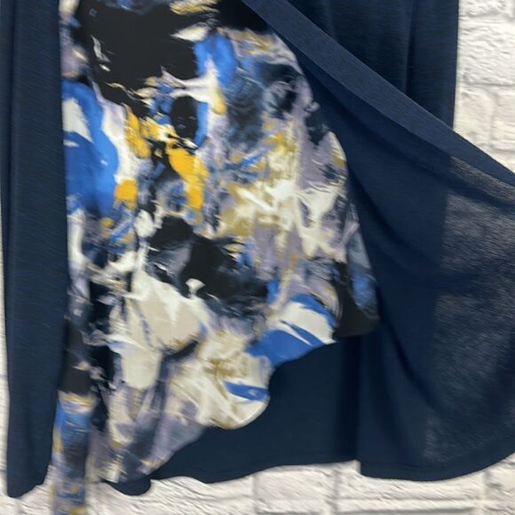 SIMPLY VERA  WANG Long Sleeve Abstract Asymmetrical Design Navy Blouse Size XL - Picture 3 of 6